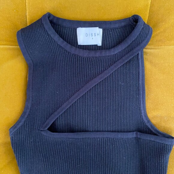 DISSH Ribbed Knit Asymmetrical Cutout Tank in Black - Size Small - Picture 2 of 2